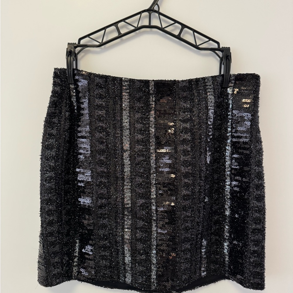 Express Black and Silver Sequin Mini Skirt
